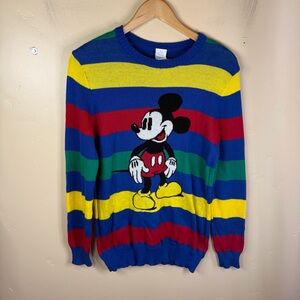 Disney‎ 100 Mickey Mouse Striped Sweater Size XL Rainbow 100th Anniversary